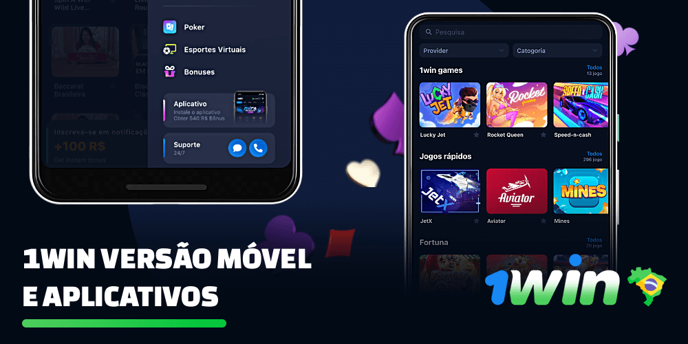 Para jogar em dispositivos móveis, você pode usar tanto a versão móvel do site quanto o aplicativo móvel 1win